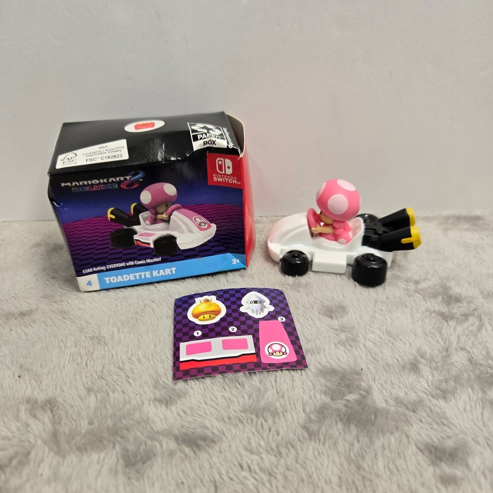 McDonalds 2024 Mario Kart 8 Deluxe Toadette Kart Toy #4 with Box and Stickers